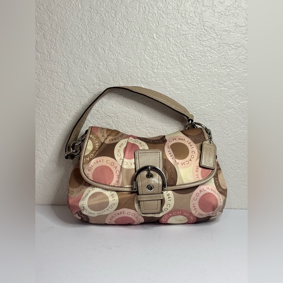 Coach Pink/Beige Satin Circle Print SoHo Shoulder Bag - Picture 1 of 12